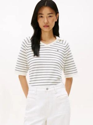 Tommy Hilfiger Strickpullover CO JERSEY STCH POLO V-NK S/S SWT