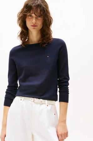 Tommy Hilfiger Strickpullover "CO JERSEY STITCH V-NK SWEATER" mit Tommy Hilfiger Logo-Flag