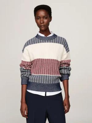 Tommy Hilfiger Strickpullover GLOBAL STP ALL OVER SWEATER (Global Serie TH WOMEN) mit Tommy Hilfiger Global Stripe