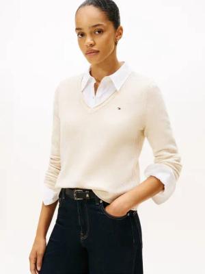 Tommy Hilfiger Strickpullover SOFT WOOL V-NK SWEATER aus reiner Wolle