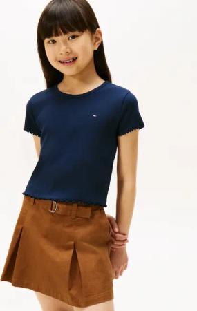 Tommy Hilfiger T-Shirt "ESSENTIAL RIB TOP mit Babylock-Kanten und Stickerei" unifarben, casual, regular fit, Baumwollmix, Rundhals