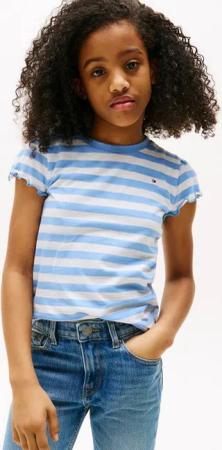 Tommy Hilfiger T-Shirt ESSENTIAL STRIPE RUFFLE TOP SS für Kinder bis 16 Jahre, mit gewellter Kante
