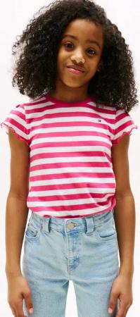 Tommy Hilfiger T-Shirt ESSENTIAL STRIPE RUFFLE TOP SS für Kinder bis 16 Jahre, mit gewellter Kante
