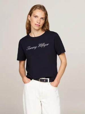 Tommy Hilfiger T-Shirt NOS SCRIPT REGULAR C-NK SHORT SLEEVE mit Rundhals und kontrastfarbener Stickerei, Regular Fit