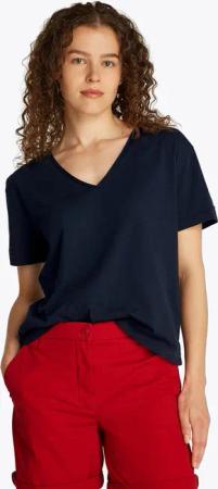 Tommy Hilfiger T-Shirt "SLUB CROP V-NK SS" mit offener Kante, mit Logostickerei