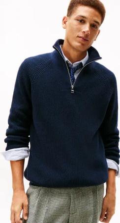 Tommy Hilfiger Troyer "FISHERMAN RIB ZIP MOCK" relaxed fit, Stehkragen mit Reißverschluss