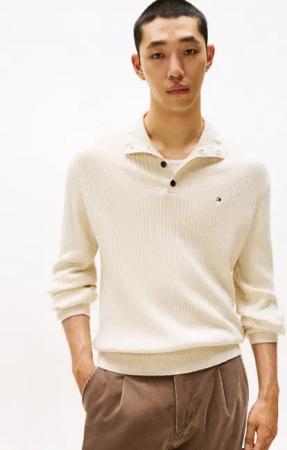 Tommy Hilfiger Troyer PIMA CASH STRUCTURE MOCK Rippbündchen am Kragen, Ärmel und Saum