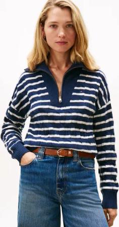 Tommy Hilfiger Troyer SOFT WOOL CABLE 1/2 ZIP LS SWT Wolle, mit Zopfmuster