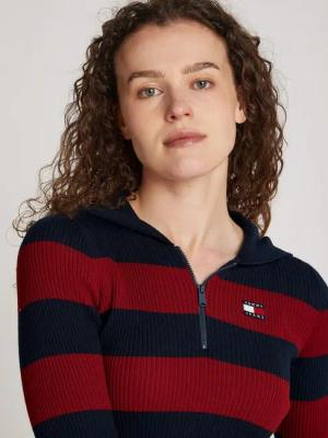 Tommy Jeans Kapuzenpullover TJW STRIPE 1/4 ZIP HOOD SWEATER mit Streifen-Muster, Logo-Flag