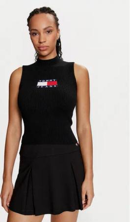 Tommy Jeans Rollkragenpullover Center Flag DW0DW18527 Schwarz Slim Fit