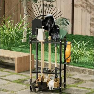 Toomoke Gartengerätehalter Gartengerätehalter mit Haken,Aufbewahrungsregal,Schuppenregal,ragal, (79.5cm*40cm*32cm,Gartenwerkzeug-Organizer, Geeignet für Innenhöfe und Gärten, küchenregal,mit 3 Ebenen, Besenhalter,Garagen-Organizer,Schwarz,Kohlenstoffstahl