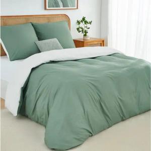 Topfinel Bettwäsche 135x200cm, Seersucker Bettwäsche-Sets, bügelfrei, allergiker, kühlende, 100% Mikrofaser, 3 teilig, 3-tlg. Salbeigrün/Weiß:1 Btz. 240x220+2 Ktz. 80x80, m. Reißvers.