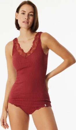Trägertop Feinripp Nadelzug Spitze dunkelrot - Revival Marie 44