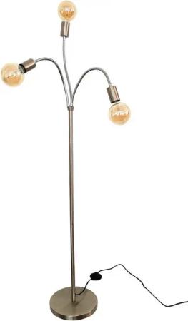 TRANGO Stehlampe, 3-flammig Stehleuchte 1531 *EARTH* in Edelstahl-Optik mit 3x E27 Lampenfassung (ohne Leuchtmittel) - Höhe ca. 1550mm, 3 schwenkbaren Lampenarmen - Stehleuchte – Wohnzimmerlampe - Bürolampe