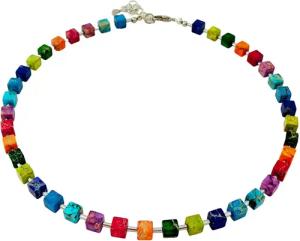 traumschmuck Kette ohne Anhänger 213. Halskette Edelstein Impressions JASPIS Würfel mehrfarbig bunt (incl. Schmuckbox), handgefertigt, Made in Germany