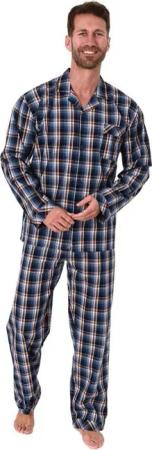 Trend by Normann Pyjama Herren Pyjama langarm Schlafanzug gewebt zum Knöpfen im Karo Design