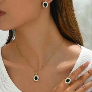 trends for living Schmuckset Vintage Ring Ohrring und Halskettenset hochwertiges Zirkon-Schmuckset