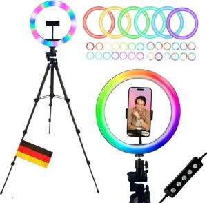 TronicXL Ringlicht Ringlicht RGB LED mit Premium Smartphone Kamera Stativ Lampe Selfie, Video Foto Handy Halterung für iPhone Ständer