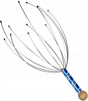 TROPPA Massagegerät Relax Metall Kopfmassage Kopfkrauler Spinne Holzknauf blauer Griff