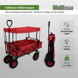 TRUTZHOLM Bollerwagen faltbar mit Dach, PU-Rädern, Hecktasche und Teleskopgriff