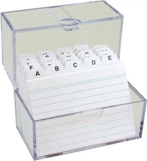 TSI Schreibwaren Karteikasten Karteikasten transparent mit 100 Karteikarten A7 weiß und Register A-Z