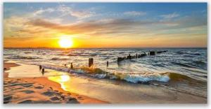 Tulup Leinwandbild XXL Wandbilder Leinwandbilder Bilder Canvas Bild 140 cm x 70 cm, Meer-Sonnenuntergang-Strand, Leinwandbild