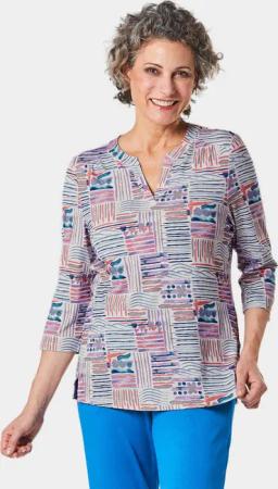 Tunika-Druckshirt mit Stehkragen - blau / lila / rosé / gemustert - Gr. 23 von Goldner Fashion