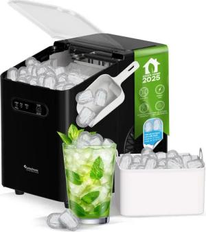 TurboTronic by Z-Line Eiswürfelmaschine 8 Eiswürfeln in 6 min Selbstreinigung 2 Eis-Würfel Größen, Eiswürfelbereiter, Ice Cube Maker, 1L Tank, tragbar mit Griff, < 55 db