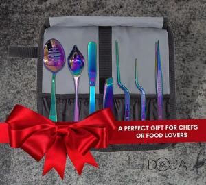 UE Stock Kochbesteck-Set Barcelona Küchen Chef Kochutensilien 7-teilig (Edelstahl Plating Kit Kuechen-Werkzeug Koch Set - Deko Garnieren Gadgets - PERFORIERTLÖFFEL - DEKOLÖFFEL - SPREIZSPACHTEL - FISCHKNOCHENENTFERNER-ZANGE - PRÄZISE PINZETTEN, 7-tlg)