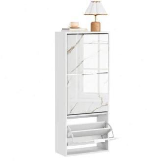 UEV Schuhschrank mit 3/4 Klappen Schuhkipper Schuhregal hochglanz Marmormuster (Aufbewahrungsschrank Schuhständerregal Schuhkommode, Anti-Kipp-Vorrichtung Platzsparend Flur schrank hoch) Trennwände verstellbar und abnehmbar für verschiedene Schuhtypen