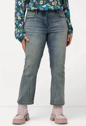 Ulla Popken 5-Pocket-Jeans Jeans Mandy Farbspritzer Ziernaht weites Bein