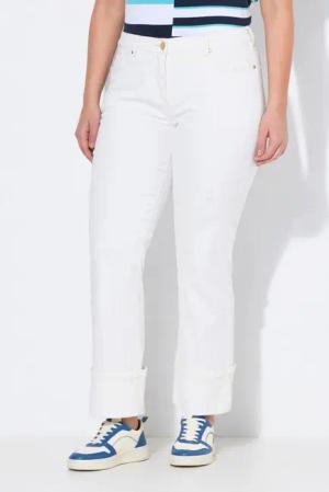 Ulla Popken 5-Pocket-Jeans Jeans Mary weites Bein Saumumschlag Komfortbund