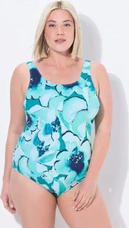 Ulla Popken Badeanzug Badeanzug Blätter ohne Softcups tiefer Rücken