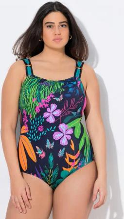 Ulla Popken Badeanzug Badeanzug Blüten 4er-Träger Softcups recycelt