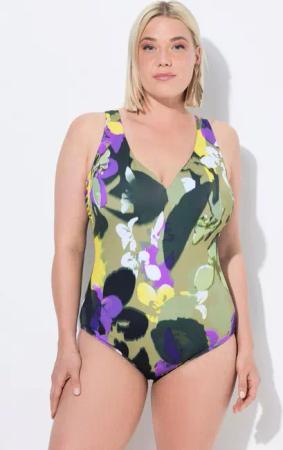 Ulla Popken Badeanzug Badeanzug Blüten Softcups V-Ausschnitt recycelt