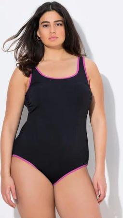 Ulla Popken Badeanzug Badeanzug farbige Paspeln ohne Softcups Rundhal