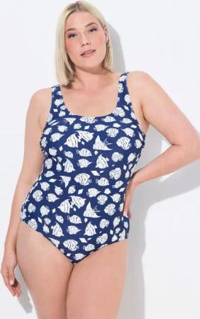 Ulla Popken Badeanzug Badeanzug Fische ohne Softcups Rundhals