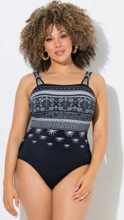 Ulla Popken Badeanzug Badeanzug gemustert Softcups Rundhals recycelt