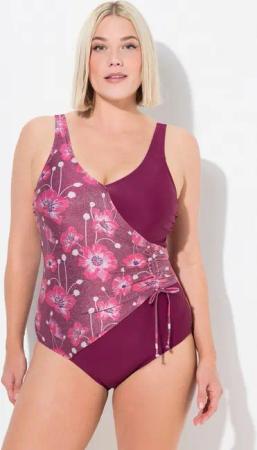 Ulla Popken Badeanzug Badeanzug Glitzerblüten Wickeloptik Softcups