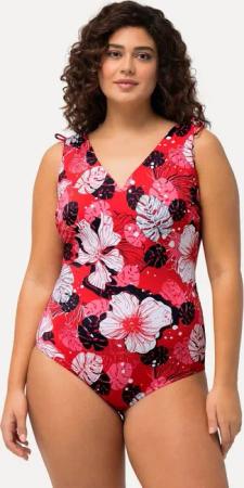 Ulla Popken Badeanzug Badeanzug Hawaiiblüten Softcups V-Ausschnitt