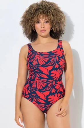 Ulla Popken Badeanzug Badeanzug Korallen ohne Softcups Rundhals