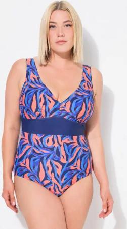 Ulla Popken Badeanzug Badeanzug Korallen V-Ausschnitt Softcups recycelt