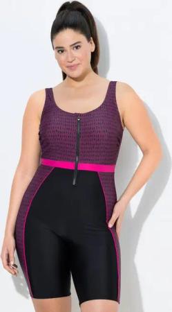 Ulla Popken Badeanzug Badeanzug langes Bein ohne Softcups Zipper