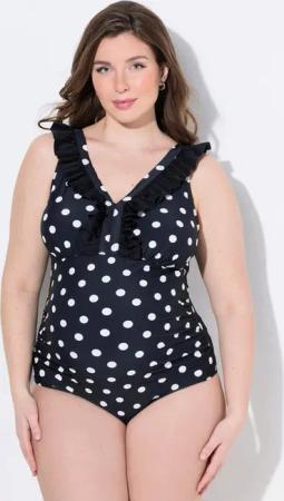 Ulla Popken Badeanzug Badeanzug ohne Softschalen Ausschnitt-Rüsche Schwangerschaft