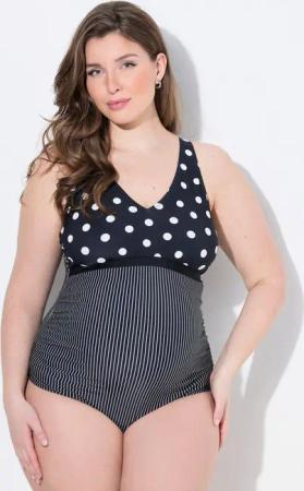 Ulla Popken Badeanzug Badeanzug ohne Softschalen Punkte/Streifen Schwangerschaft