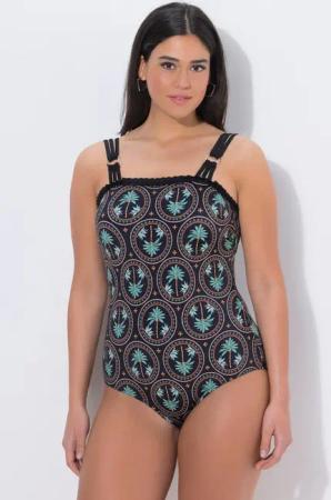 Ulla Popken Badeanzug Badeanzug Palmen Softcups Rundhals recycelt