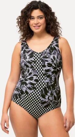 Ulla Popken Badeanzug Badeanzug Patchdruck ohne Softcups Unterbrustband