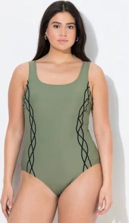 Ulla Popken Badeanzug Badeanzug Pipings ohne Softcups Rundhals