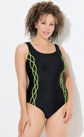 Ulla Popken Badeanzug Badeanzug Pipings ohne Softcups Rundhals