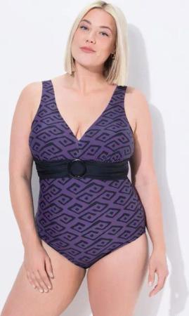 Ulla Popken Badeanzug Badeanzug Rauten Softcups Zierring recycelt